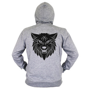 Hoodie Zipper ilustrasi kepala serigala hitam