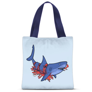 Tas Tote Fullprint ilustrasi ikan Hiu terpotong