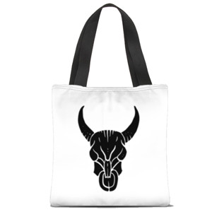 Tas Tote Fullprint Banteng tato yang digambar tangan hitam